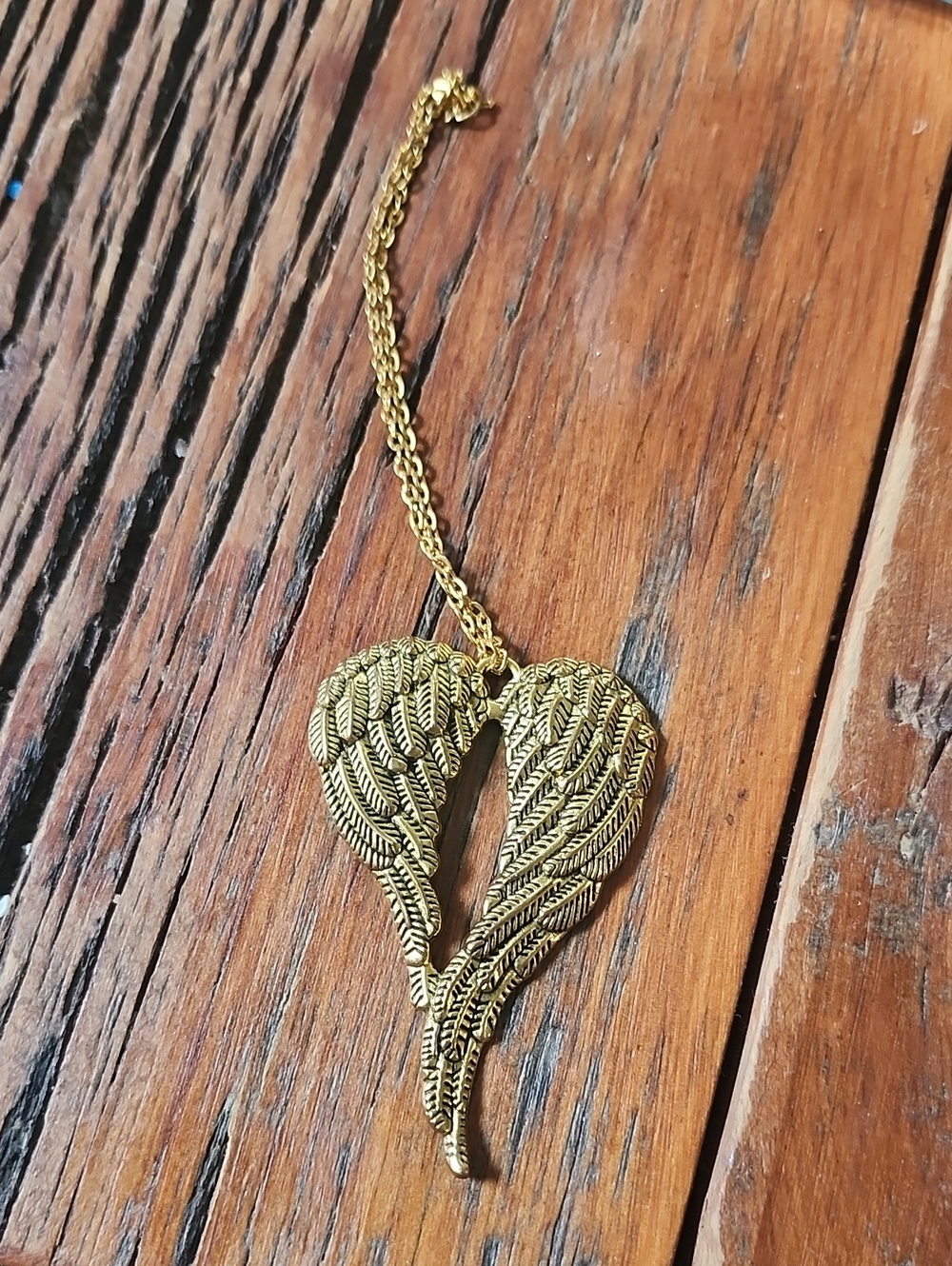 Gold Angel Wing Pendant On Thin Gold Chain | Jewelry, Gift